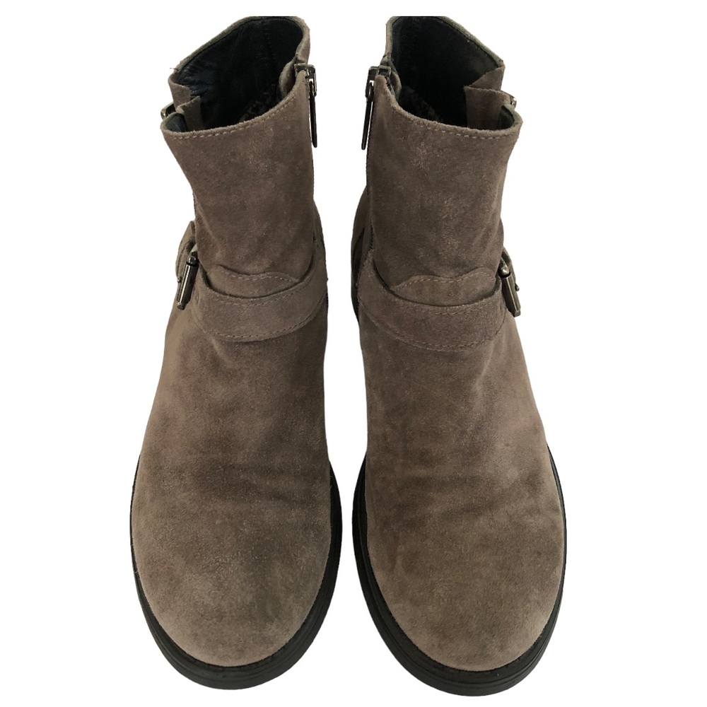 Aguatalia Moto Chunky Bootie Buckle Suede Grey/Taupe Lug Sole Zip-Up NWOT 8.5 - Picture 2 of 12